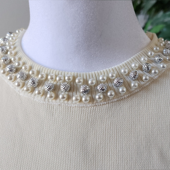 FREE w Purchase Imitation Pearl and Rhinestone Trim Knit Sweater- Sz S - Picture 4 of 4